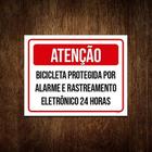 Placa Sinalização Atenção Bicicleta Protegida Alarme 27X35