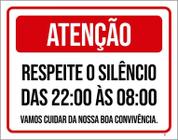 Placa Sinalização - Atenção Respeite Silêncio 22 As 8 27X35