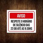 Placa Sinalização Aviso Respeite Horário De Silêncio 18X23