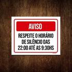 Placa Sinalização Aviso Respeite Horário De Silêncio 18X23