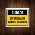 Placa Sinalização Cuidado Escorregadio Quando Molhado 27X35