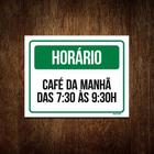 Placa Sinalização - Horário Café Manhá Hotel 27X35