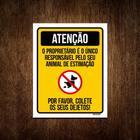 Placa Sinalização - Por Favor Colete Dejetos De Cão 27x35