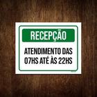 Placa Sinalização Recepção Horário Atendimento 18X23