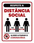 Placa Sinalização Respeite Distância Social Mínima 1M 18X23