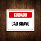 Placa Sinalização Vermelho Cuidado Cão Bravo 18X23