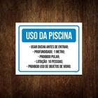 Placa Uso Piscina Usar Ducha Profundidade 1 Metro 18x23 5un