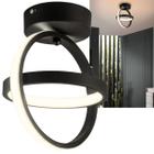 Plafon Luminária LED Pendente Sobrepor Redondo Duplo Arco Preto Double Slim Luxo Branco Quente 3000K Amarela Bivolt 110V 220V Para Quarto Corredor