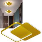 Plafon Luminária Sobrepor Quadrado Dourado Led Integrado 25W Branco Quente Amarelo 3000K Lustre Moderno Duplo Bivolt 110V 220V Para Sala Estar Quarto