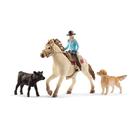 Playset Schleich Western Cowgirl com cavalo, vaca e cachorro, conjunto de 6 peças