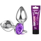 Plug Anal Aço Inox + Gel Lubrificante Anestésico Anal 6 em 1