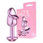 Plug Anal Formato Cabeça Penis Rosa Metalizado Pedra Redonda Rosa Linha Lite Tamanho 8,2 x 2,86 cm