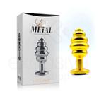 Plug Anal ''M'' Escalonado Dourado Fosco com Joia na Base - Lust Metal Hive Pug