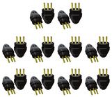 Plugue Macho Preto 20a 2P+T Maciço Radial Kit com 10 peças