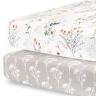 Pobibaby - 2 Pacote Premium Equipado Baby Girl Crib Sheets para Colchão De berço padrão - Malha de camisa ultra-macia, seguro e confortável, e folha de berço floral elegante (flor selvagem)