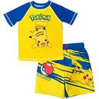 Pokemon Pikachu Big Boys Raglan Pullover Swim Rash Guard Swim Trunks Yellow/Navy 14-16