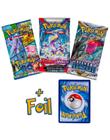 Pokémon TCG: 3 pacotes de reforço e 1 metalizado aleatório Inclui 3 pacotes de blisters de cards aleatórios e 1 card promocional de holofólio embalado individualmente - Pokemon