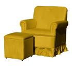 Poltrona Amamentação com Balanço + Puff Laura Veludo Amarelo - Mansão Decor