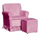 Poltrona Amamentação com Balanço + Puff Laura Veludo Rosa Chiclete - Mazzero Decor