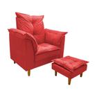 Poltrona Amamentação E Puff Luana Confortável Suede Vermelho - SilvaTec Decor