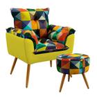 Poltrona Beta com Puff Solar Sued Estampado Colorido com Amarelo Aradecor