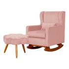 Poltrona C/ Puff Balanço Amamentação Aurora Veludo Rosa - LM DECOR