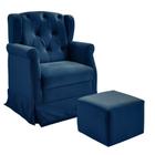 Poltrona Cadeira de Amamentação Balanço e Puff Ternura Veludo Azul Shop das Cabeceiras