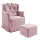 Poltrona Cadeira de Amamentação Balanço + Puff Ternura Material Sintético Rosa - Speciale Home