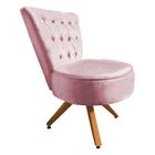 Poltrona Cadeira Decorativa Capitonê Elegância Veludo Rosa Bebê Base Giratória Castanho - Pallazio