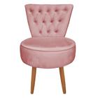 Poltrona Cadeira Decorativa Capitonê Elegância Veludo Rosê Pés Palito Castanho - Pallazio