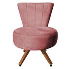 Poltrona Cadeira Decorativa Costurada Elegância Veludo Rosê Base Giratória Castanho - Pallazio