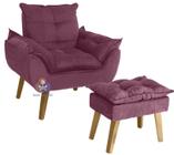 Poltrona/Cadeira Decorativa E Puff Glamour Bordô/Vinho Com Pés Quadrado
