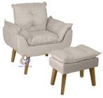 Poltrona/Cadeira Decorativa E Puff Glamour Opala Bege Com Pés Quadrado