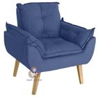 Poltrona/Cadeira Decorativa Glamour Azul Marinho Com Pés Quadrado