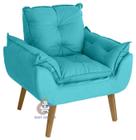 Poltrona/Cadeira Decorativa Glamour Azul Turquesa Com Pés Quadrado