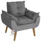 Poltrona/Cadeira Decorativa Glamour Cinza Com Pés Quadrado