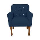 Poltrona Cadeira Estofada Botões de Strass Para Sala de Visitas Anitta Suede Azul Marinho LM DECOR