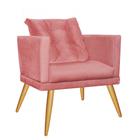 Poltrona Cadeira Lucia Confort Com almofada Sala Recepção Escritório Pé Castanho Suede Rose Gold - KDAcanto Móveis