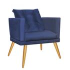 Poltrona Cadeira Lucia Confort Com almofada Sala Recepção Escritório Pé Madeira Suede Azul Marinho - KDAcanto Móveis