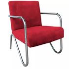 Poltrona Cadeira Premium em Suede Tecido Braços Cromado Luxo Sala Espera Recepção Ps