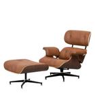 Poltrona Com Puff Charles Eames Couro Caramelo Base X Preta - 68558