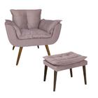 Poltrona Com Puff Opala Estofada Sala de Estar Suede Rose - LM DECOR