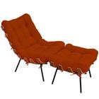 Poltrona Costela L02 com Puff Sala de Estar Suede Laranja - Lyam Decor