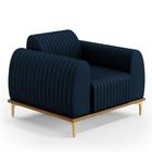 Poltrona Decorativa Base De Madeira Com Pés D'Ouro Molino D02 Veludo Azul Oxford C-304 - Lyam Decor