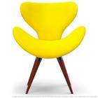 Poltrona Decorativa Cadeira Egg Amarela com Base Fixa de Madeira