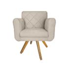 Poltrona Decorativa Com Base Giratória De Madeira Quarto Isabella Suede Bege - LM DECOR