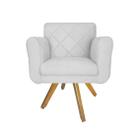 Poltrona Decorativa Com Base Giratória De Madeira Quarto Isabella Suede Branco - LM DECOR