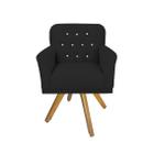 Poltrona Decorativa Estofada Com Base Giratória de Madeira Anitta Suede Preto LM DECOR