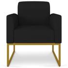 Poltrona Decorativa Isabella Base Industrial Linho Preto/Dourado G19 - Gran Belo