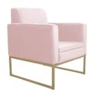 Poltrona Decorativa Jade Base De Ferro Dourado Suede Rosa Bebe - INCASA DECOR